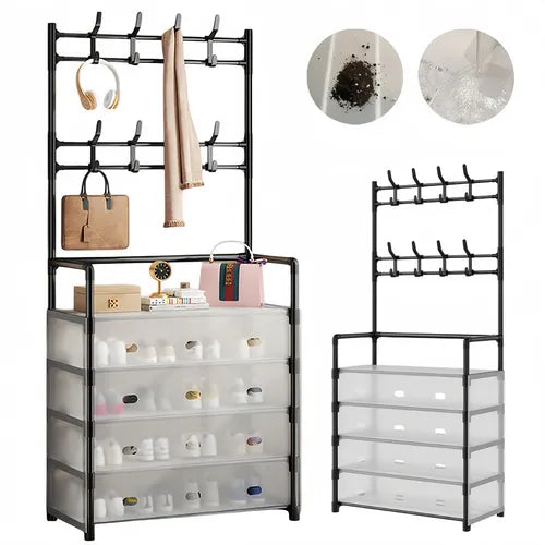 Organisateur 3-en-1 Porte-Manteau + Étagère à Chaussures – 5 Niveaux | Anti-Poussière