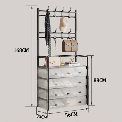 Organisateur 3-en-1 Porte-Manteau + Étagère à Chaussures – 5 Niveaux | Anti-Poussière