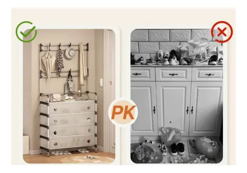 Organisateur 3-en-1 Porte-Manteau + Étagère à Chaussures – 5 Niveaux | Anti-Poussière